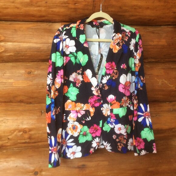 Charlie B Gardenia Print Linen Blend NWT Colorful Floral Blazer Size Large - Picture 1 of 8
